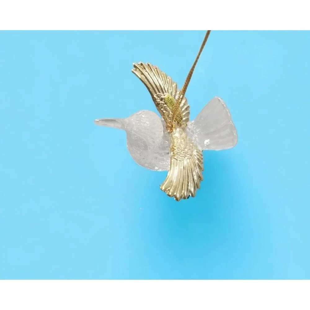 Vintage Acrylic Lucite Hummingbird Christmas Ornament Lot Clear Gold Taiwan 2.5